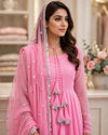 3 Piece Chiffon Maxi Suit for Women — Pink Stitched Frock with Sequin Dupatta