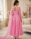 3 Piece Chiffon Maxi Suit for Women — Pink Stitched Frock with Sequin Dupatta