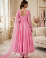 3 Piece Chiffon Maxi Suit for Women — Pink Stitched Frock with Sequin Dupatta