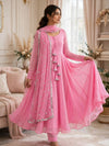 3 Piece Chiffon Maxi Suit for Women — Pink Stitched Frock with Sequin Dupatta