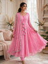 3 Piece Chiffon Maxi Suit for Women — Pink Stitched Frock with Sequin Dupatta