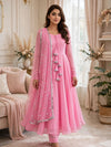 3 Piece Chiffon Maxi Suit for Women — Pink Stitched Frock with Sequin Dupatta