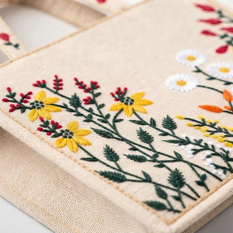 Embroidered Floral Canvas Tote
